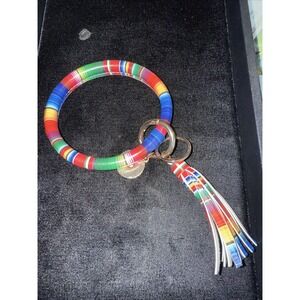 Fashion Leatherette Bangle Bracelet Wristlet Key Rings Keychain 4604